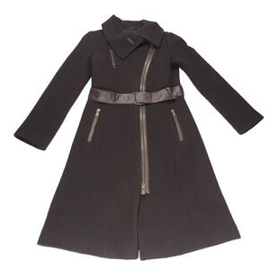 Mackage Asymmetrical Long Trench Coat Wool Coat P/S Chocolate Brown Leather